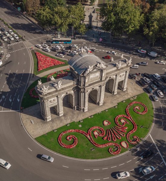 Aerial view of Puerta de Alcala in Madrid